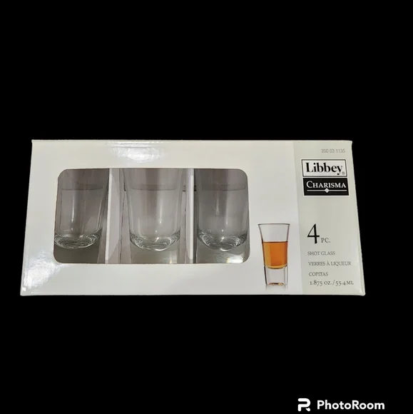 Nib Libbey Charisma 4 piece Clear Shot Glass Set Made USA - Picture 2 of 5